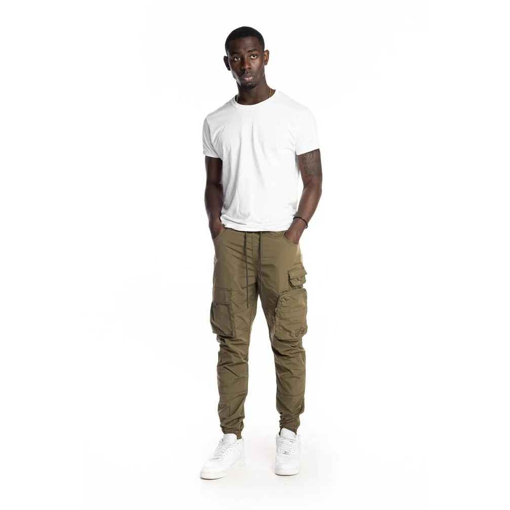 Slim Multi Pocket Cargo Windbreaker Joggers - Olive