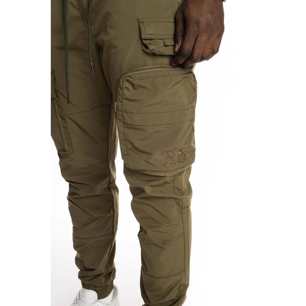 Slim Multi Pocket Cargo Windbreaker Joggers - Olive