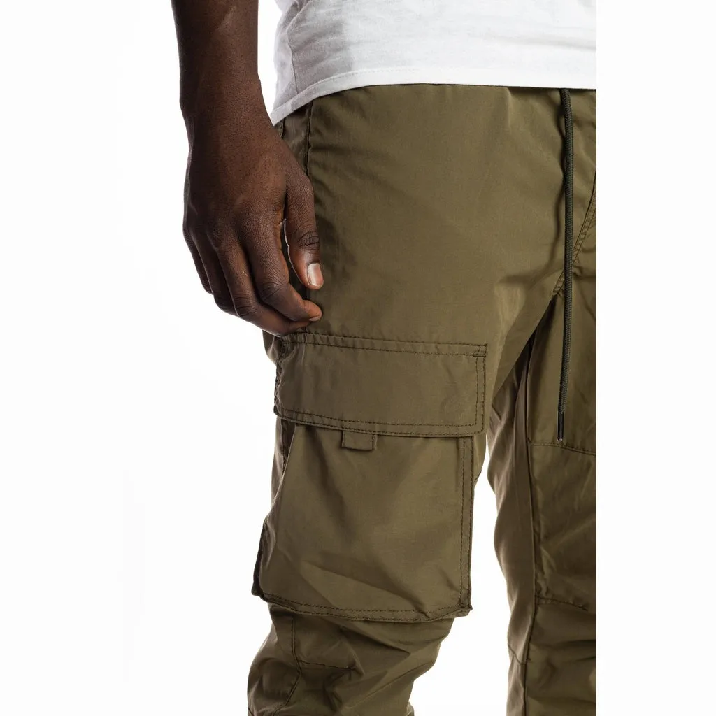 Slim Multi Pocket Cargo Windbreaker Joggers - Olive