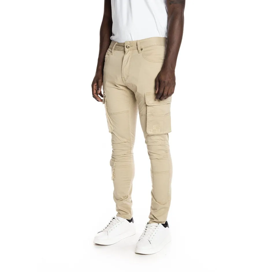 Slim Tapered Multipocket Cargo Twill Pants - Khaki