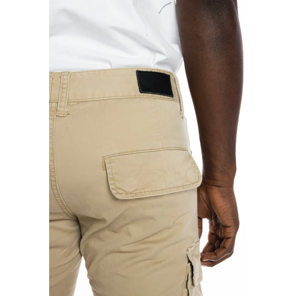 Slim Tapered Multipocket Cargo Twill Pants - Khaki