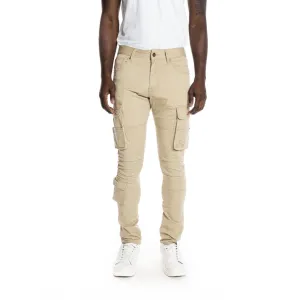 Slim Tapered Multipocket Cargo Twill Pants - Khaki