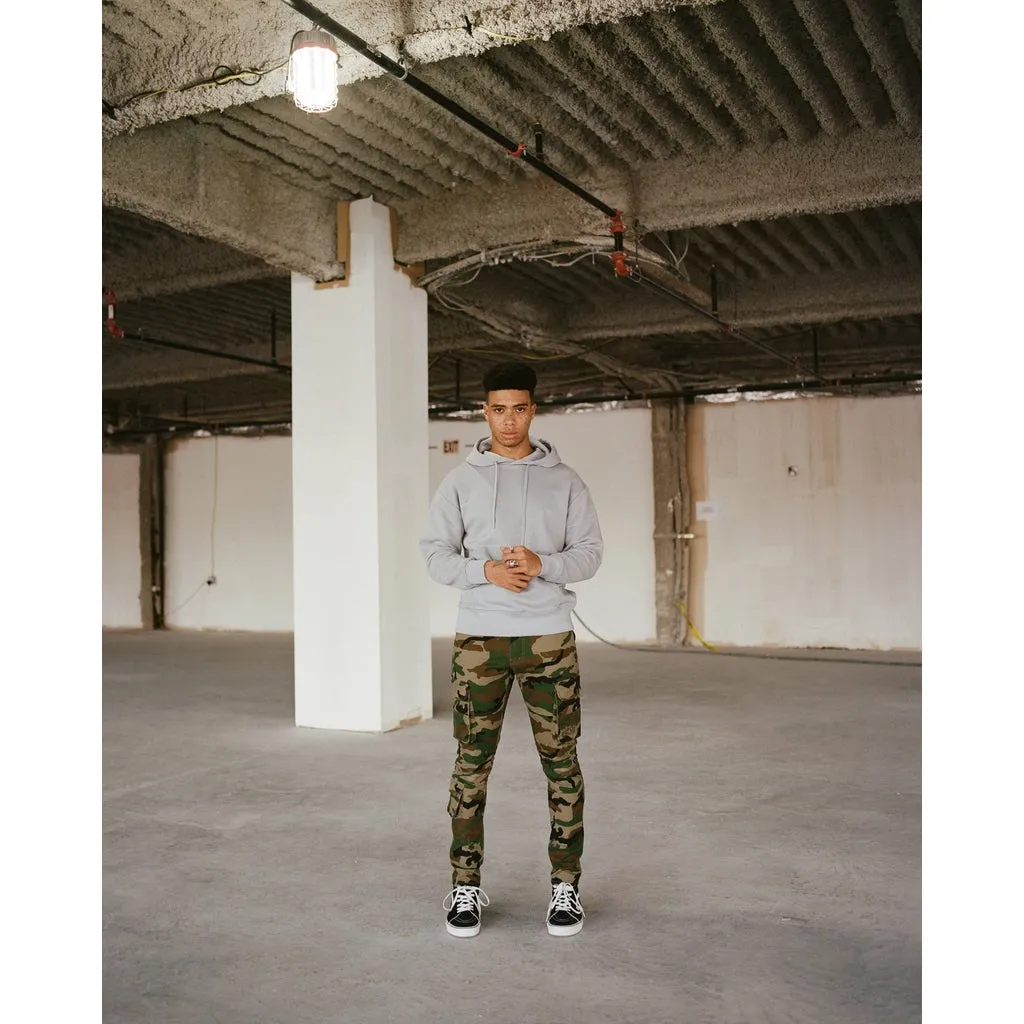 Slim Tapered Multipocket Cargo Twill Pants - Wood Camo