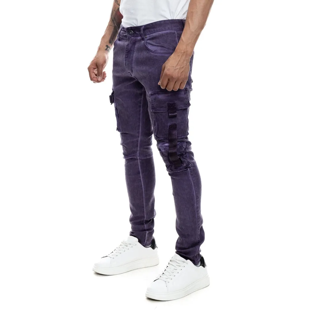 Slim Tapered Overspray Utility Pants - Purple