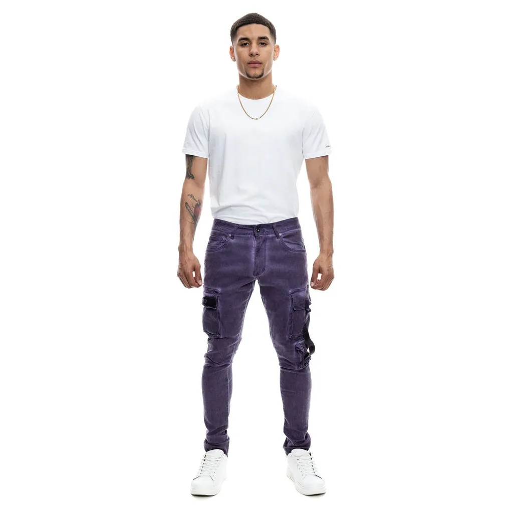 Slim Tapered Overspray Utility Pants - Purple