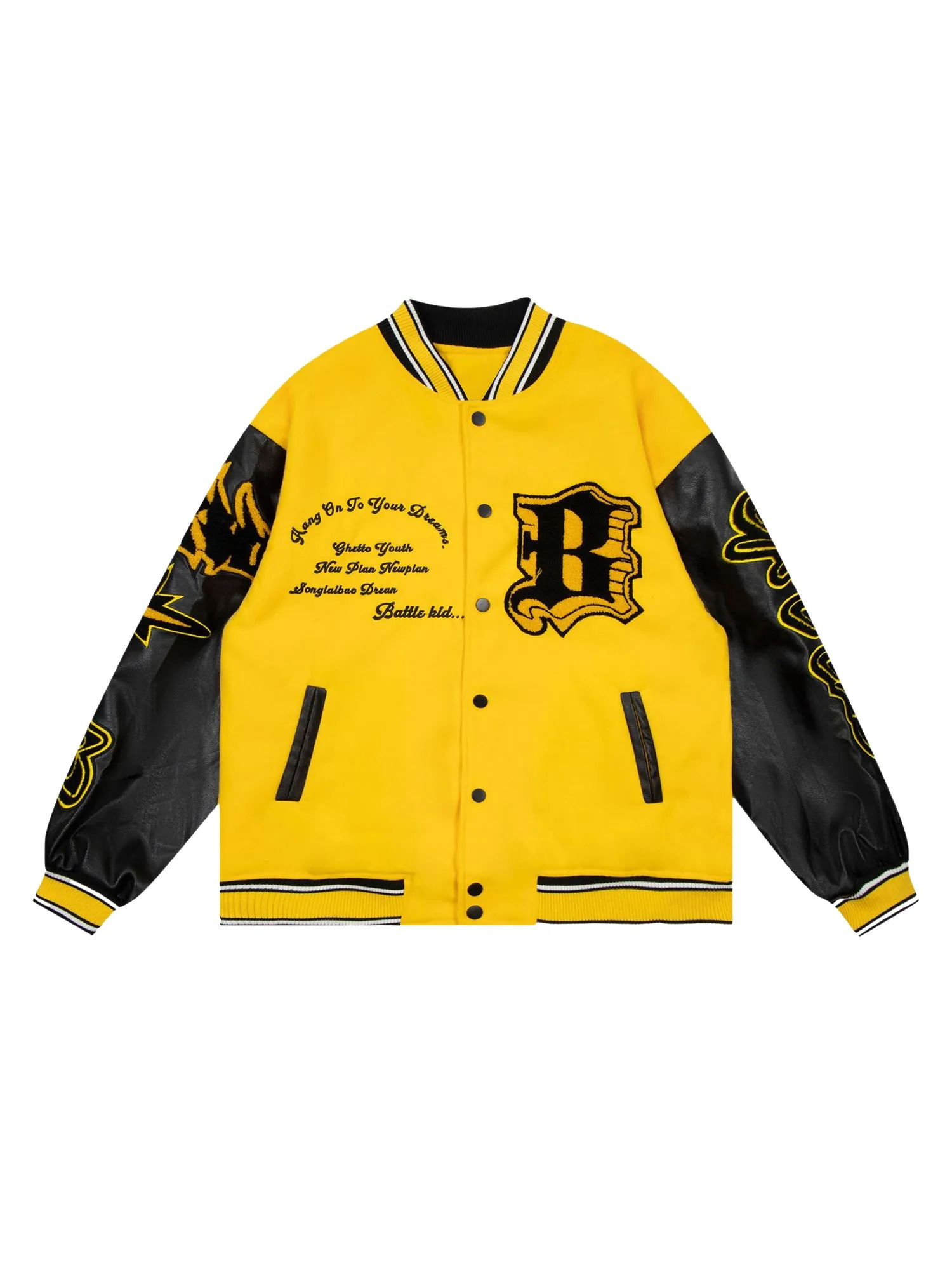 Thesupermade Flame Elements Letter Embroidery Baseball Jacket -1608