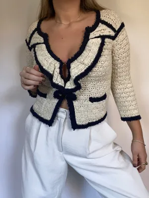 Valentino Ivory Crochet Knit Cardigan Size S