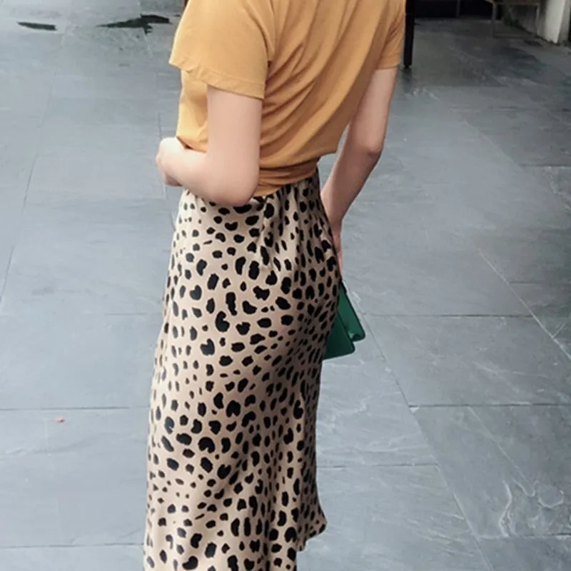 VenusFox boho bodycon leopard print high waist midi skirts