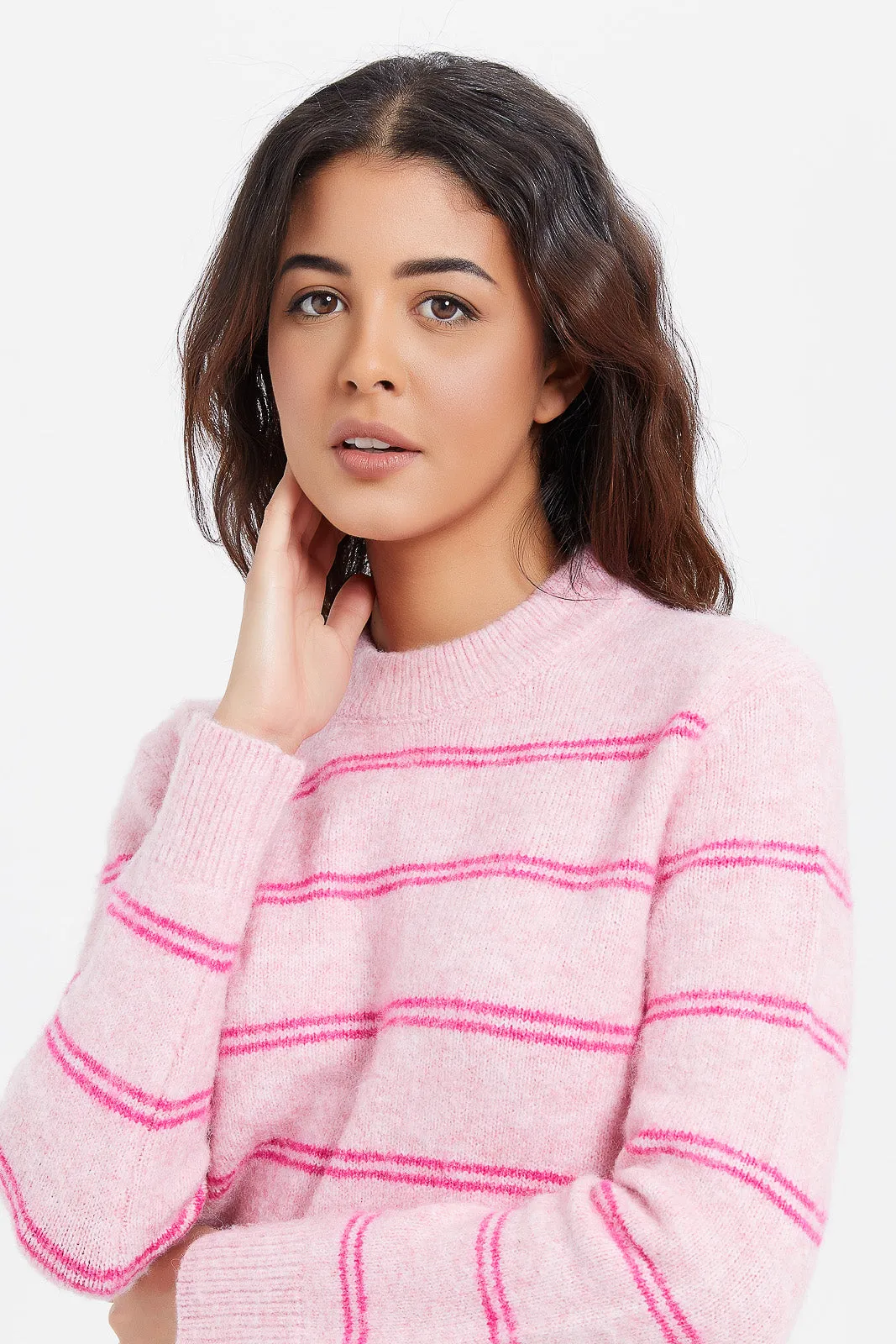 Women Pink Stripe Pullover