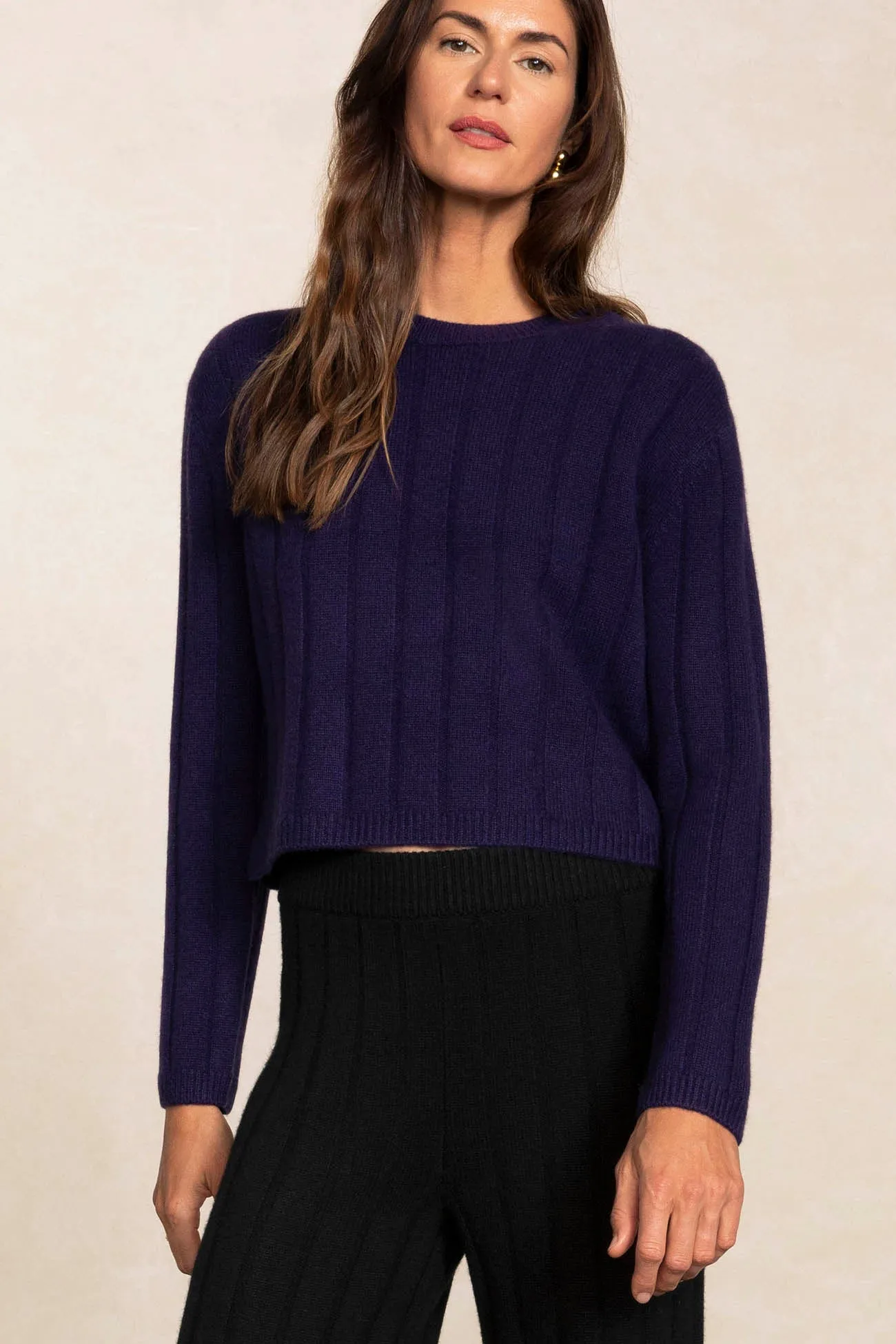 XENIA RIBBED CREWNECK CASHMERE SWEATER